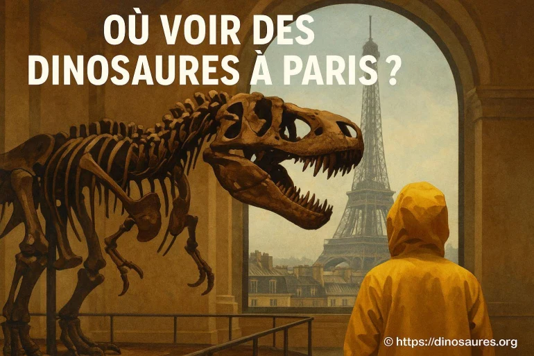 Squelette de dinosaure avec vue Tour Eiffel