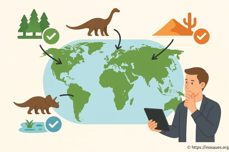 Carte mondiale dinosaures et habitats