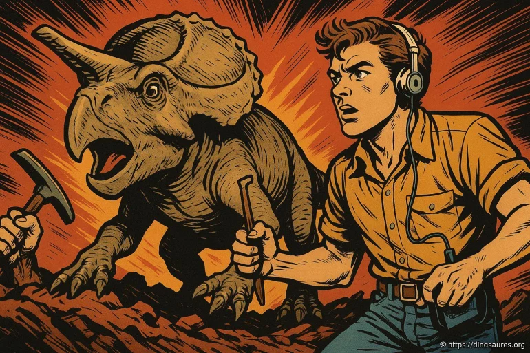 Paléontologue avec dinosaure triceratops