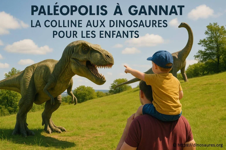 Enfant sur épaule regardant des dinosaures