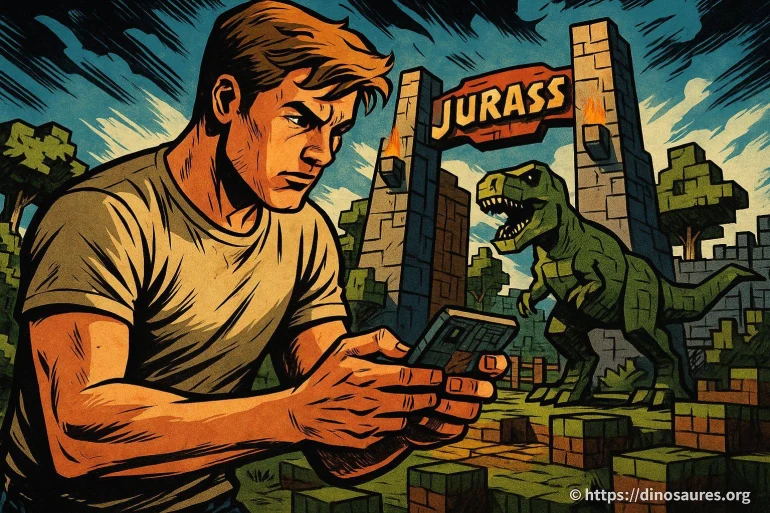 Homme jouant jeu vidéo dinosaure jurassique