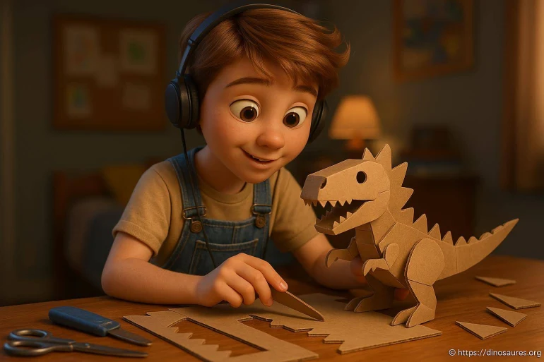 Garçon construit dinosaure en carton