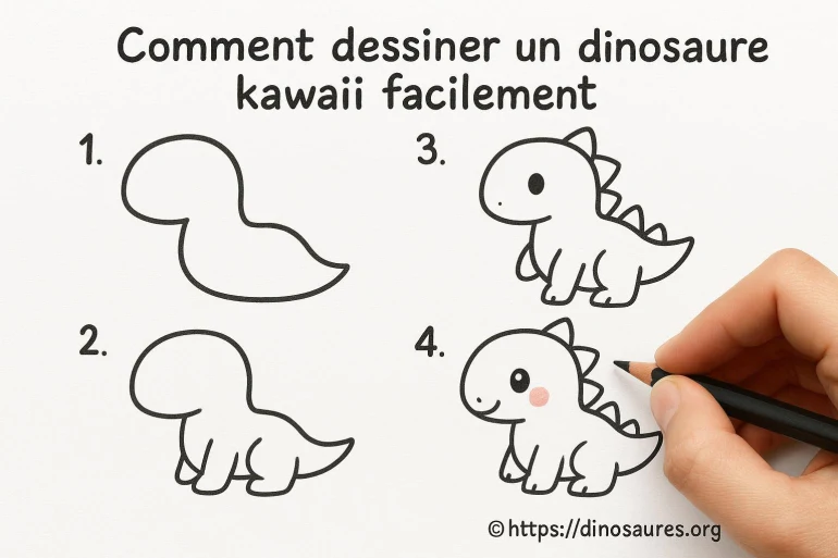 Comment dessiner un dinosaure kawaii facilement étape par étape