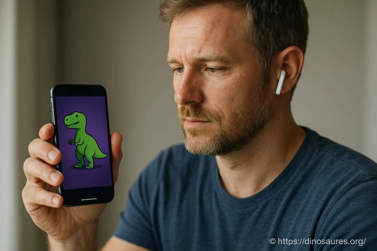Homme montrant un dinosaure sur smartphone