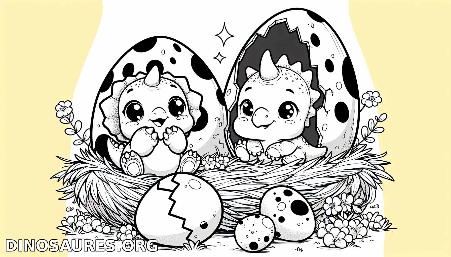 Coloriage de bébés dinosaures dans leurs œufs