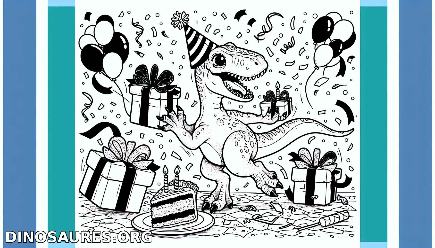 Coloriage de dinosaure en fête