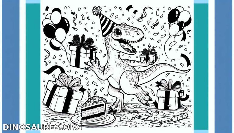 Coloriage de dinosaure en fête