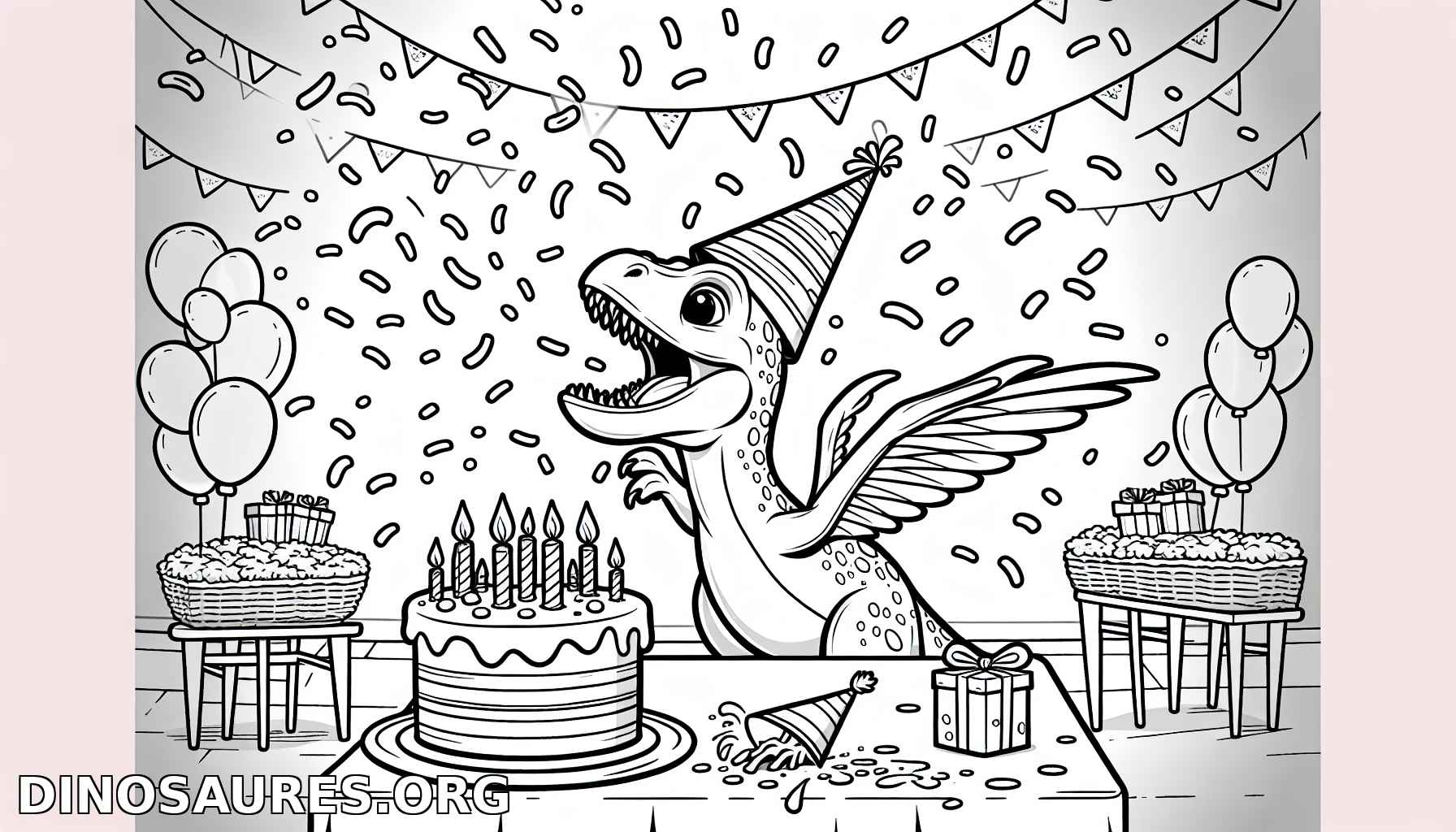 Coloriage de dinosaure en fête