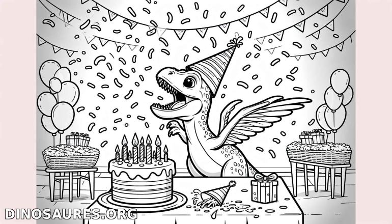 Coloriage de dinosaure en fête