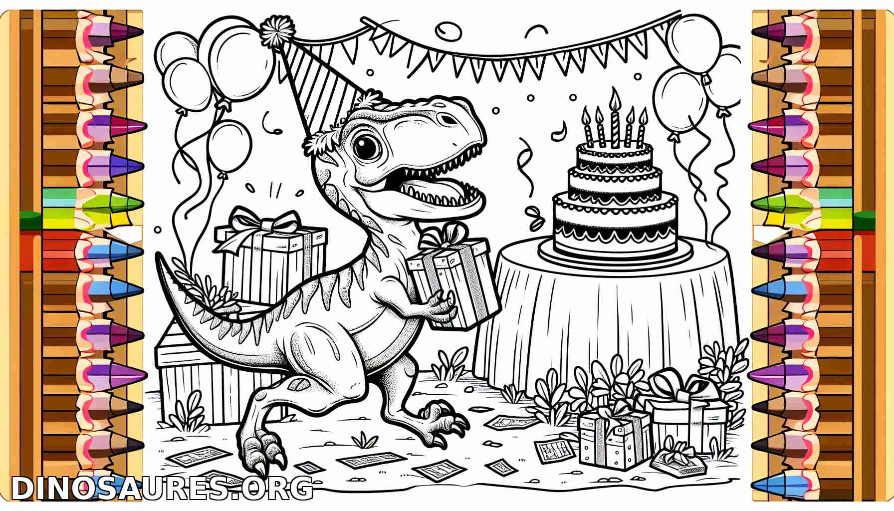 Coloriage de dinosaure festif