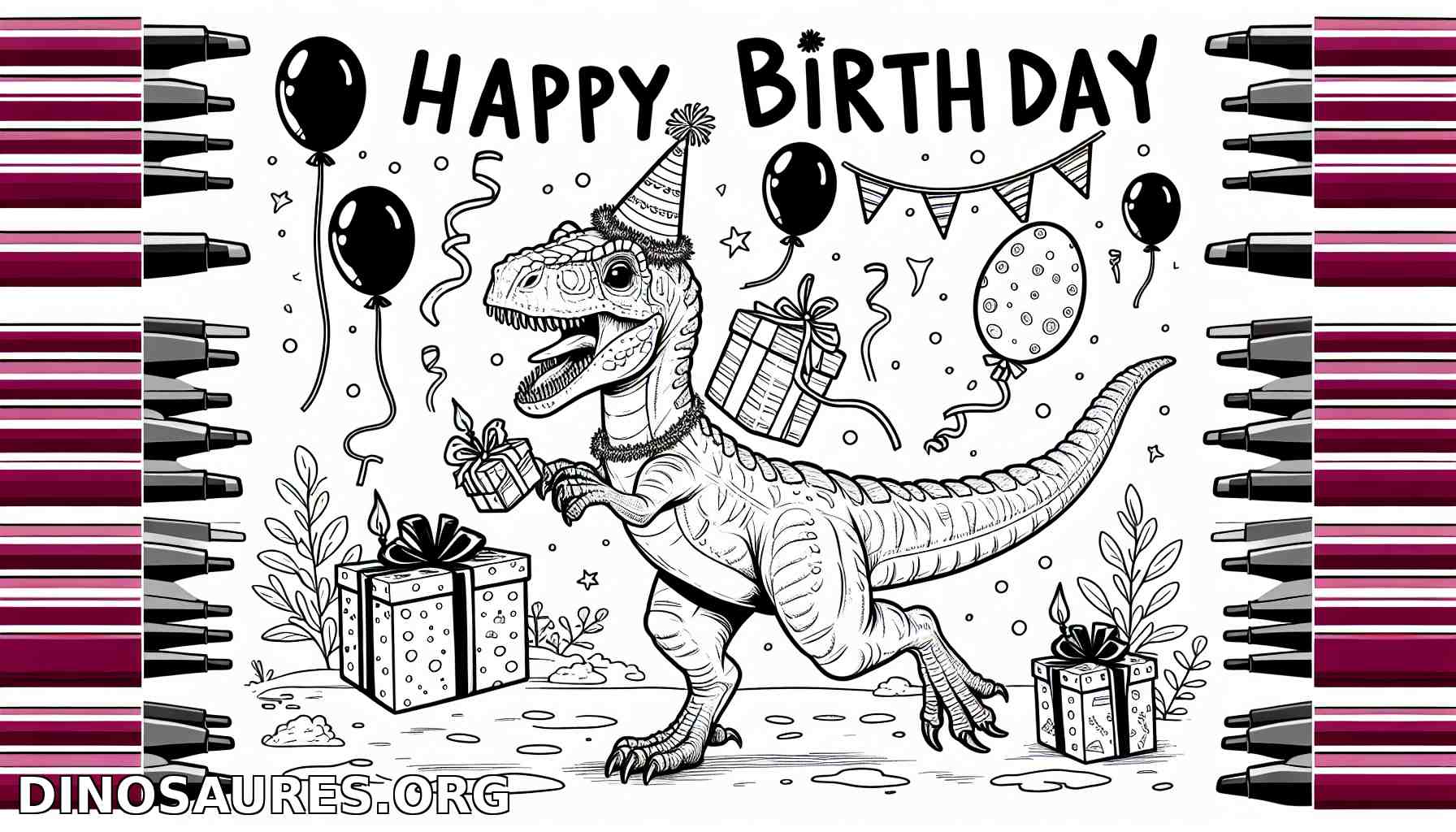 Coloriage de dinosaure joyeux anniversaire