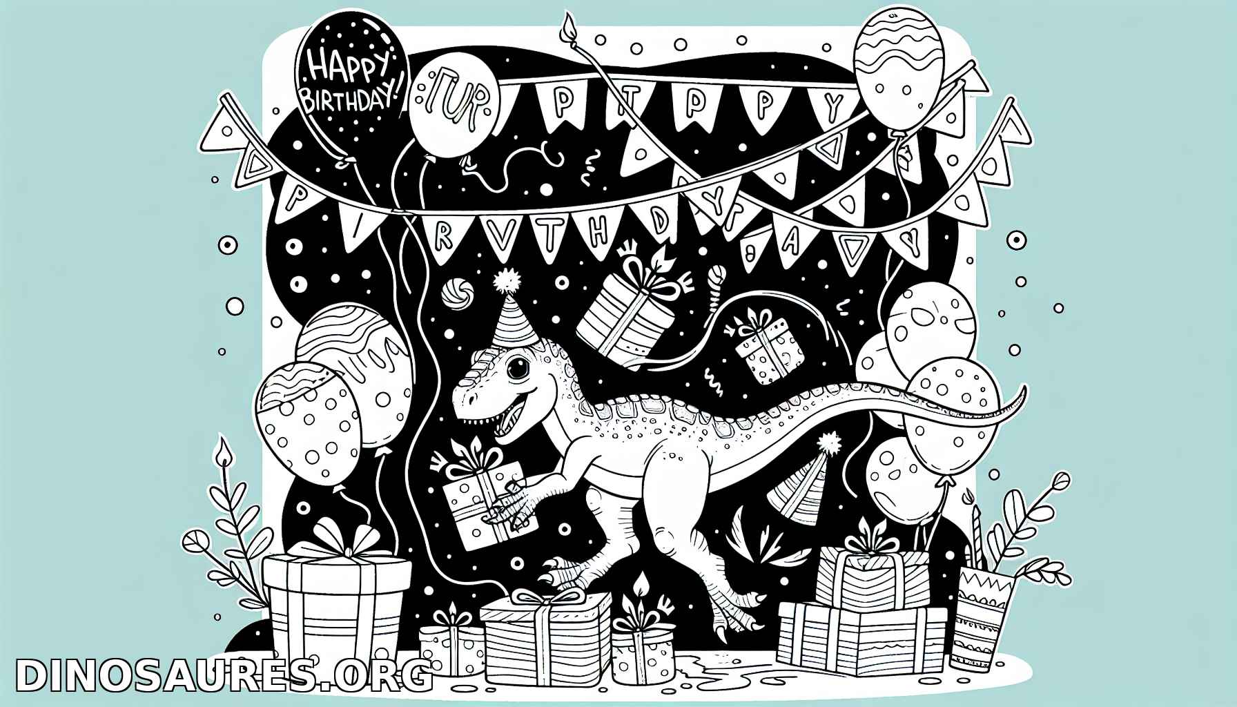 Coloriage de dinosaure pour un anniversaire festif