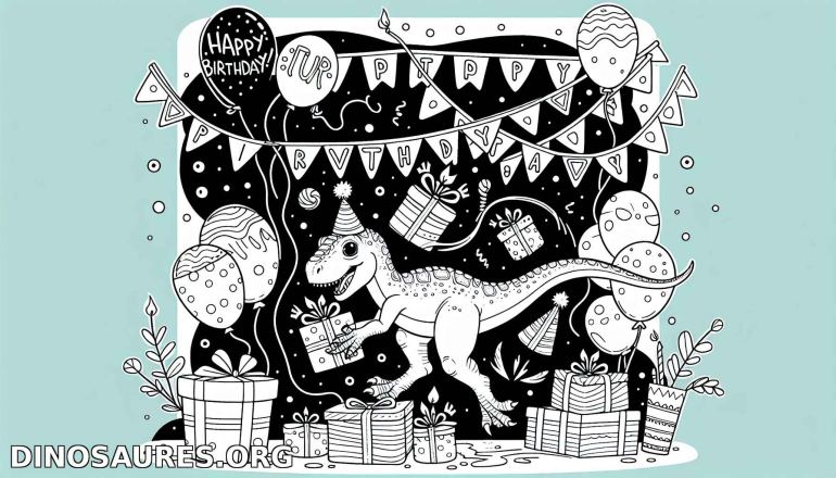 Coloriage de dinosaure pour un anniversaire festif
