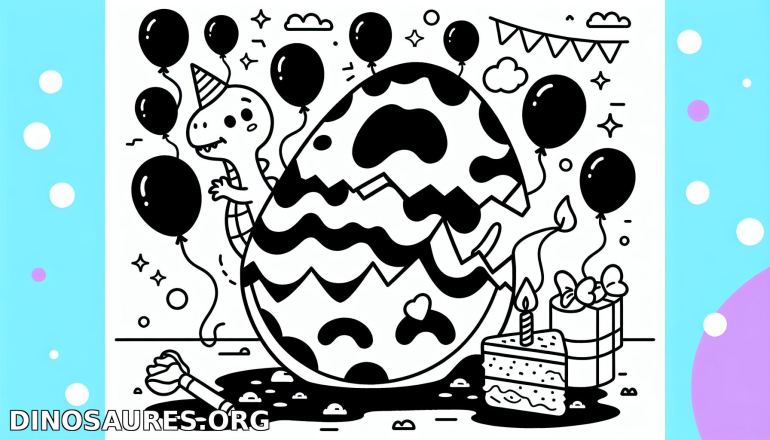 Coloriage de fête avec un dinosaure et un œuf