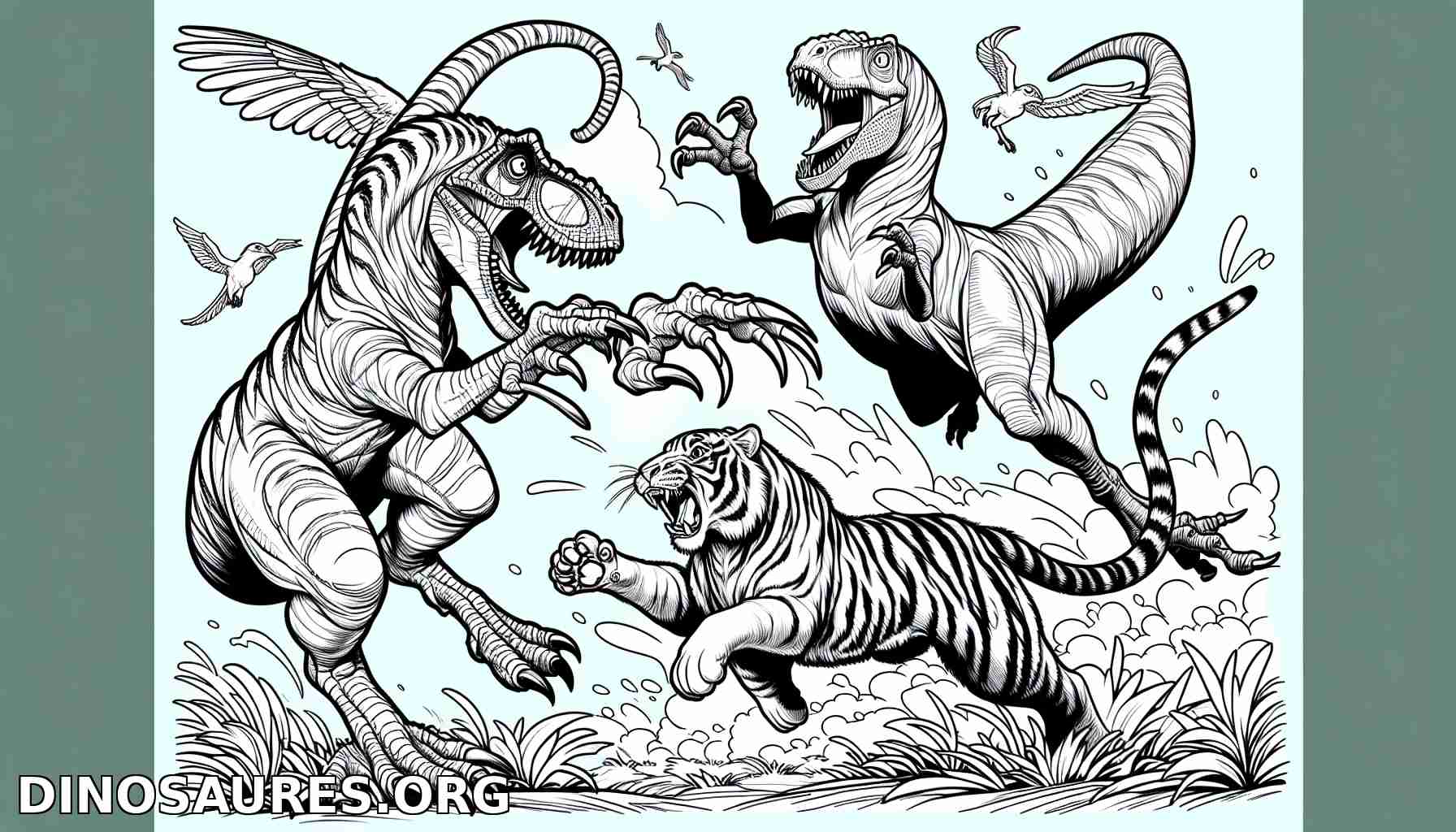 Combat de dinosaures et tigres