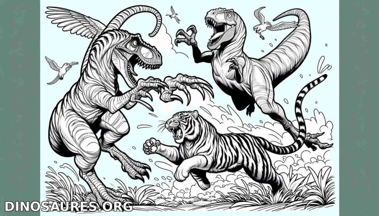 Combat de dinosaures et tigres