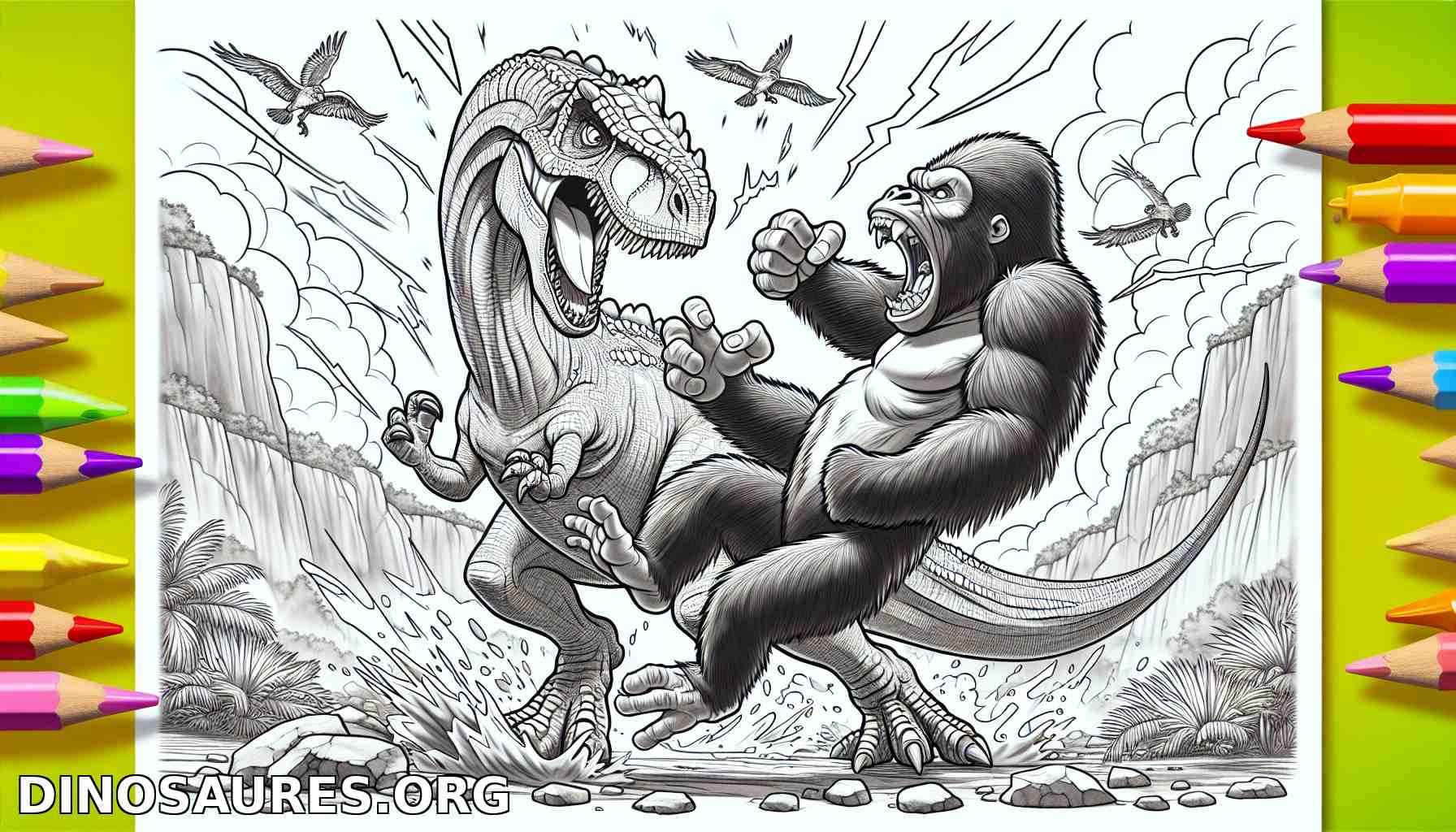 Combat entre un dinosaure et un gorille