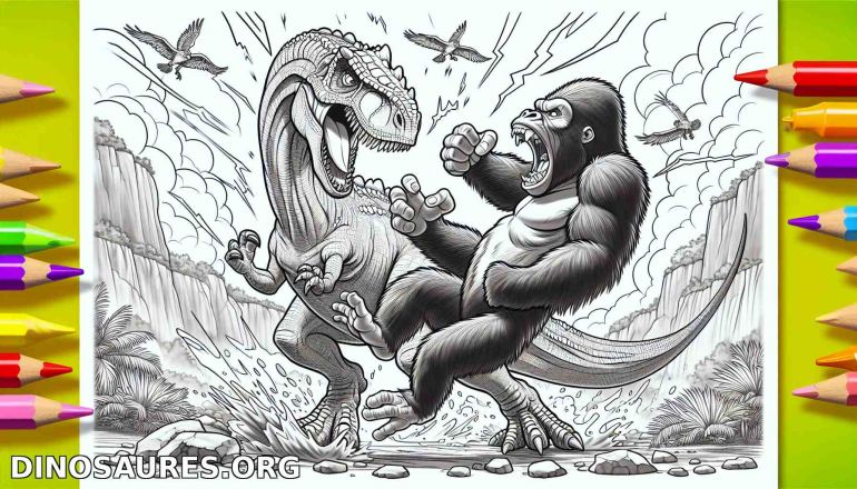 Combat entre un dinosaure et un gorille