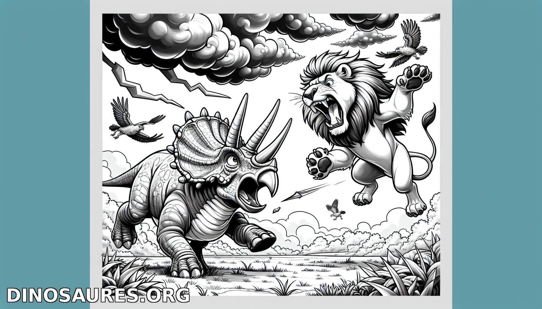 Combat épique entre un triceratops et un lion