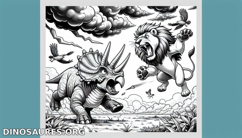 Combat épique entre un triceratops et un lion
