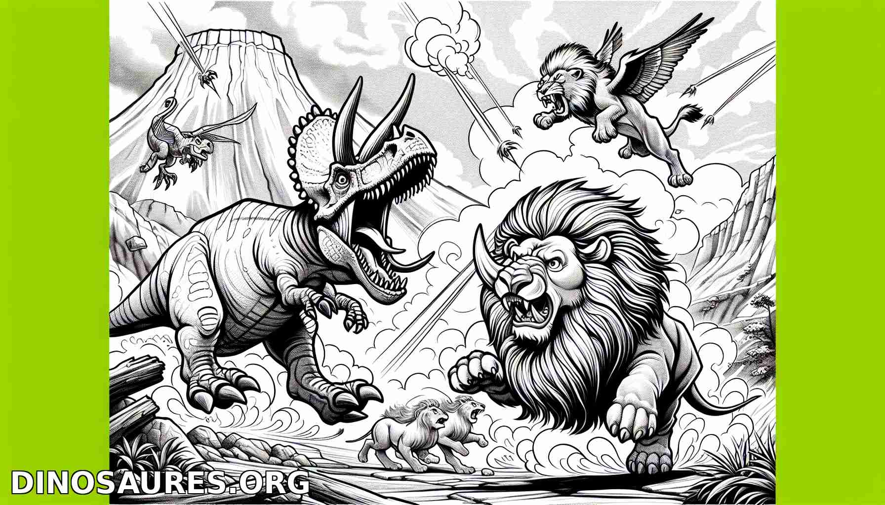 Combat Fantastique entre Dinosaure et Lion
