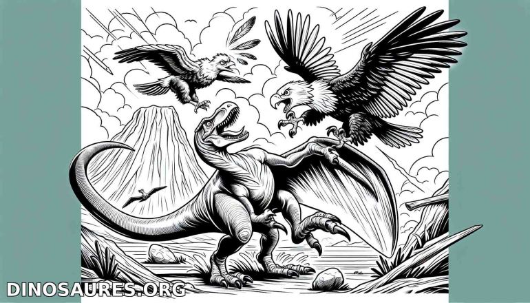Confrontation de dinosaures et d'oiseaux