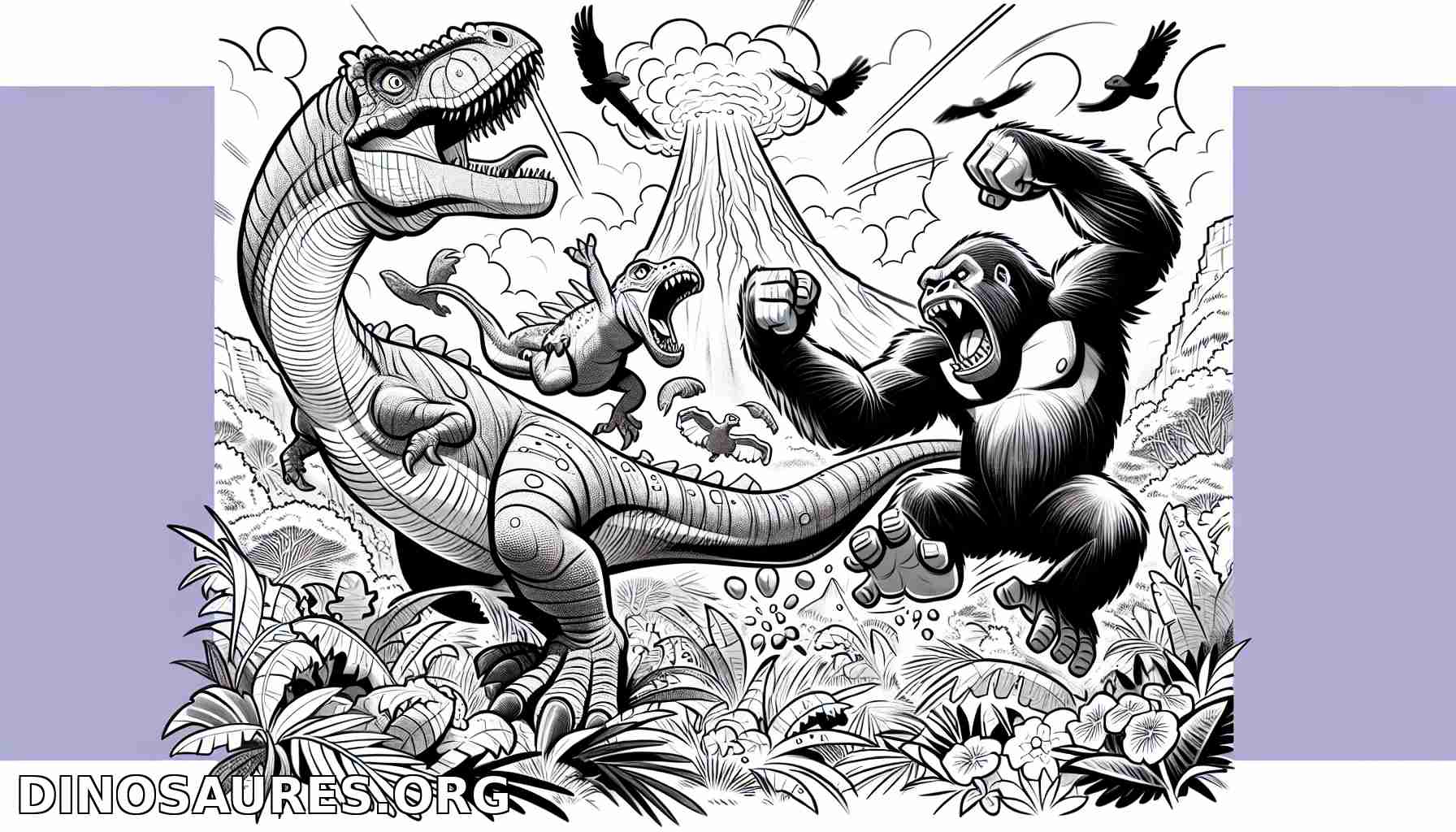 Dinosaures et Gorille en Confrontation