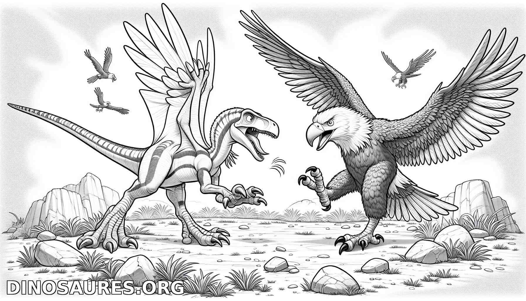 Duel entre un dinosaure et un aigle