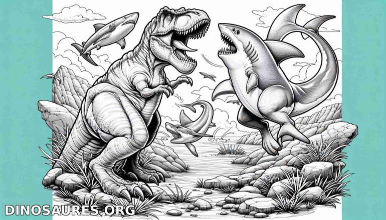 Duel entre un Tyrannosaurus Rex et un requin