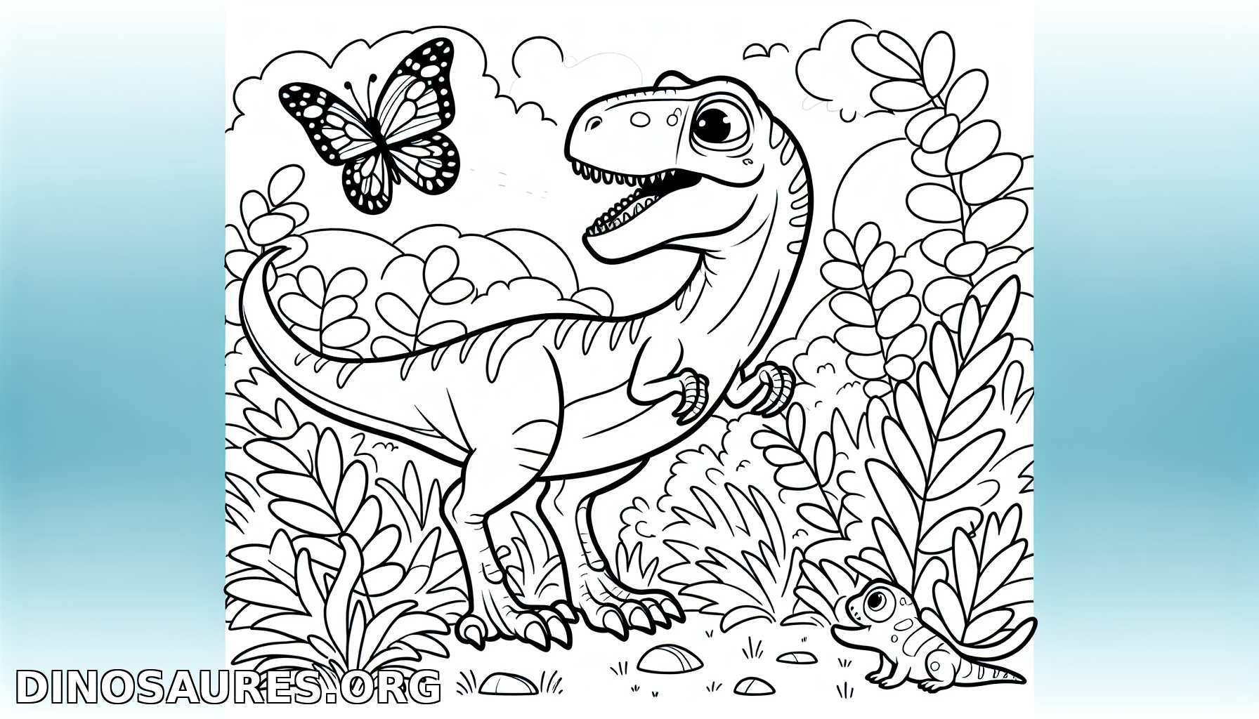 Coloriage de dinosaure avec papillon