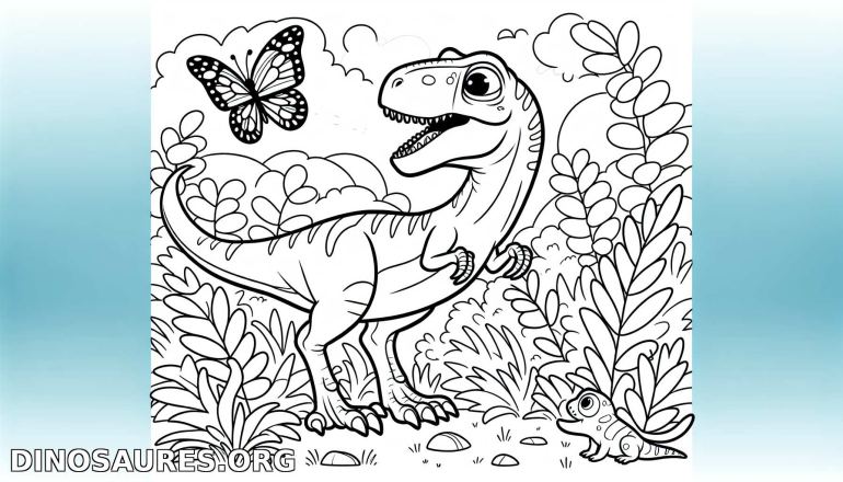 Coloriage de dinosaure avec papillon