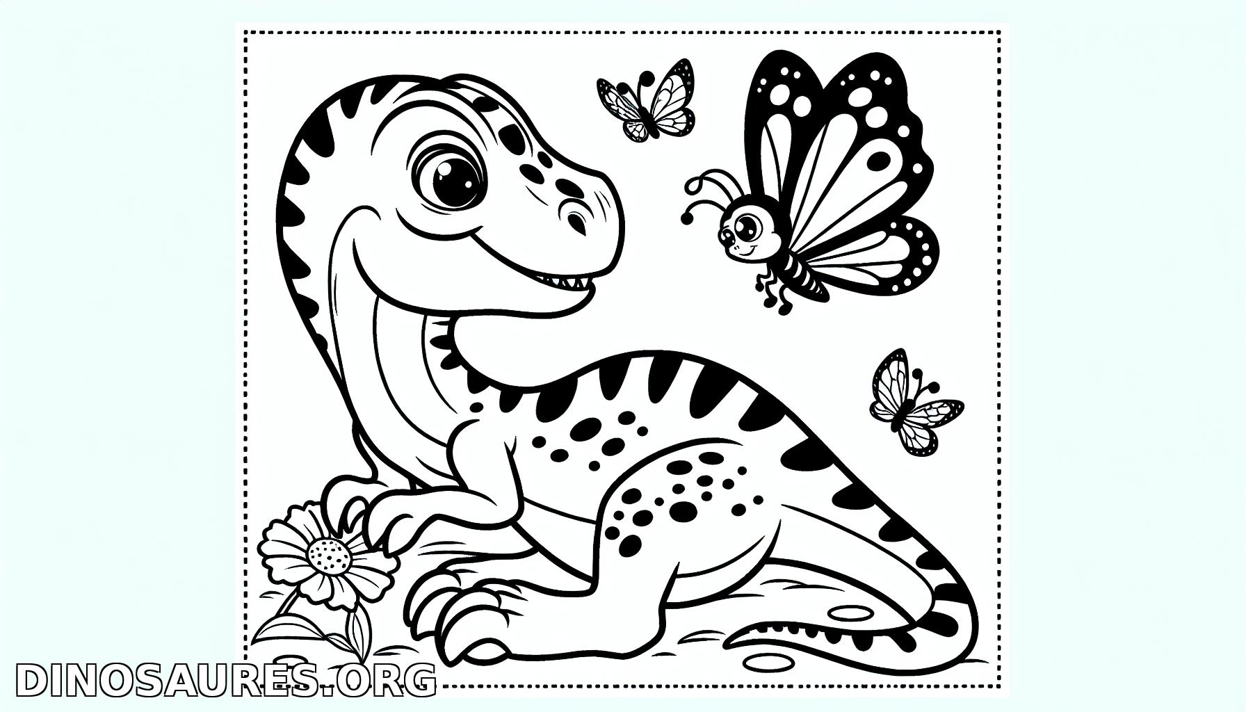 Coloriage de dinosaure avec papillons