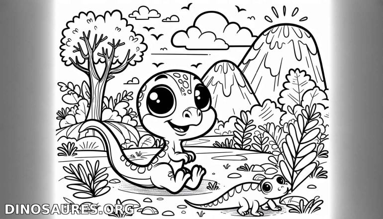 Coloriage de dinosaure mignon