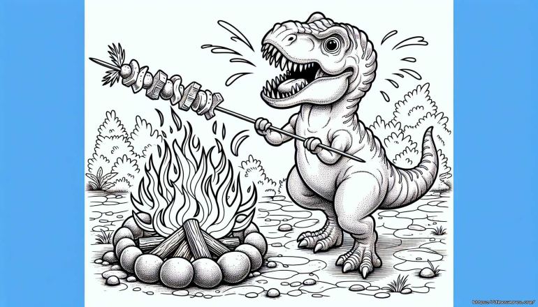 Coloriage DBZ : T-Rex Gourmand autours du Feu