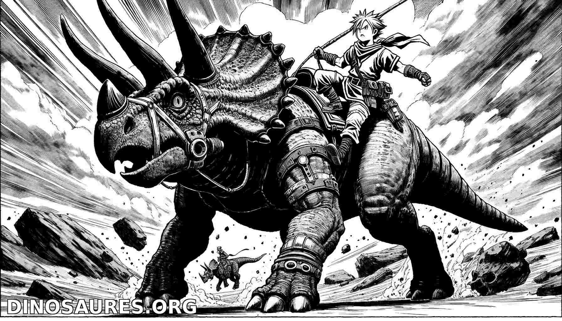 Dino-héros : Un jeune cavalier sur un tricératops