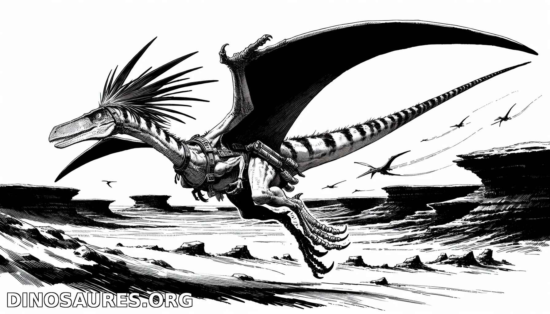 Dino volant dans un paysage préhistorique