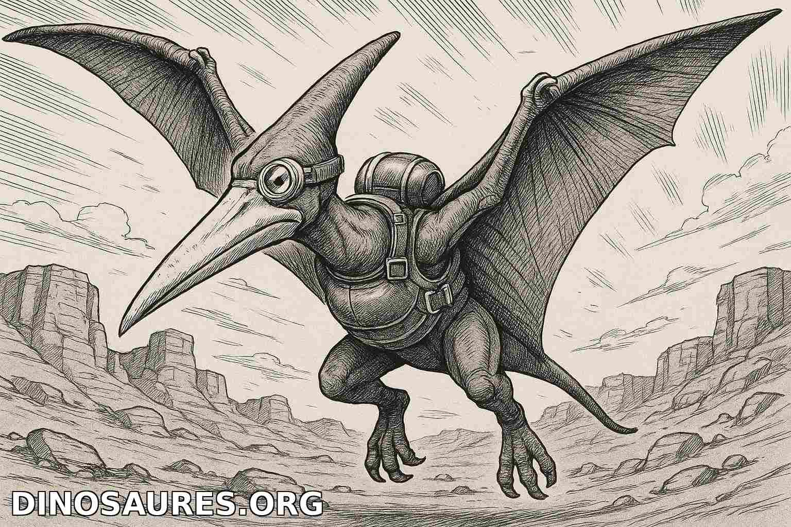 Dinosaur flying avec casque et sac à dos