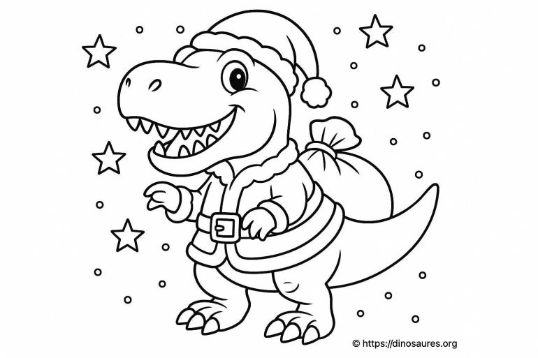 Coloriage T-Rex Père Noël à Imprimer pour Enfants