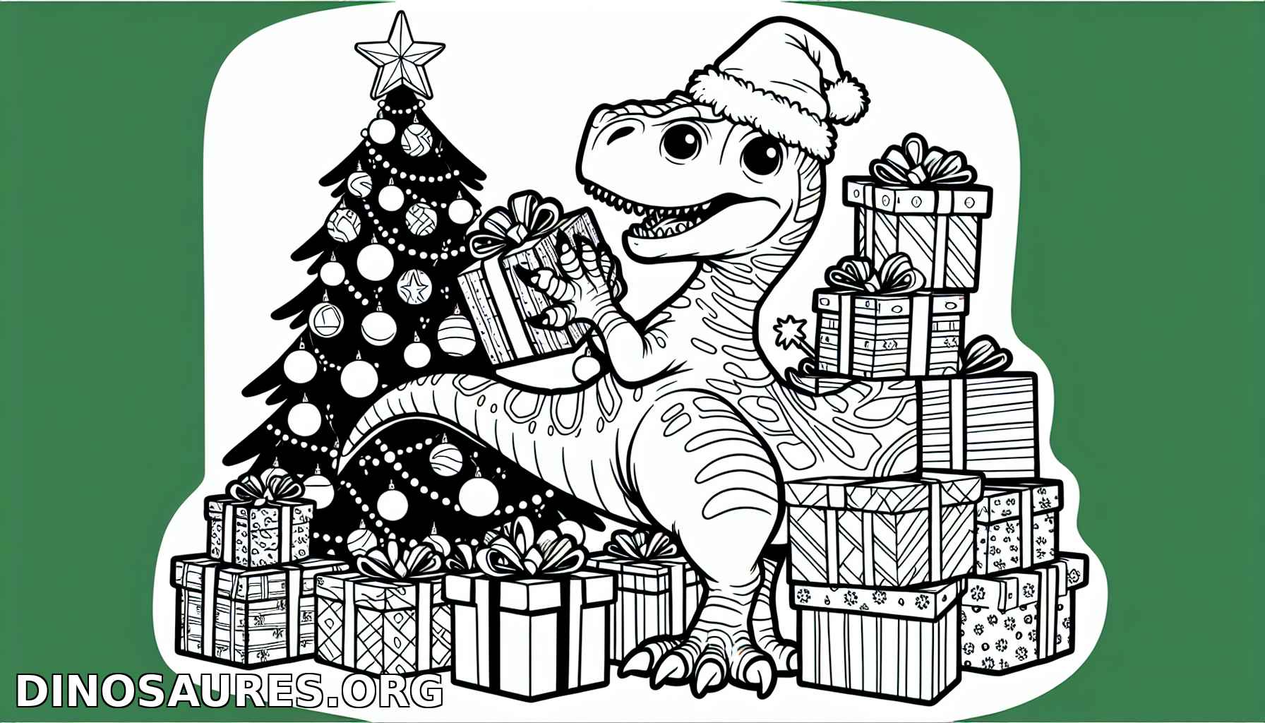 Coloriage de dinosaure avec des cadeaux