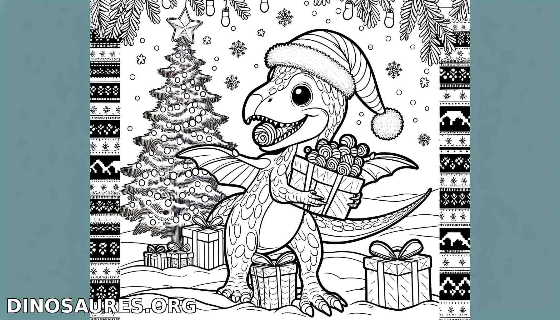 Coloriage de dinosaure de Noël