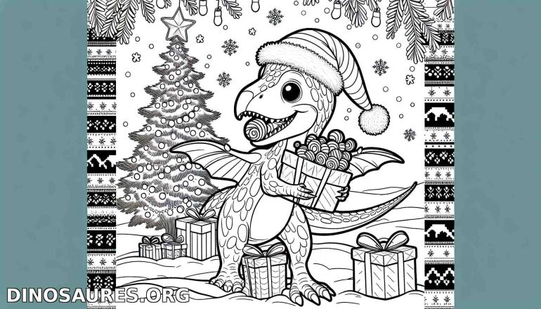 Coloriage de dinosaure de Noël