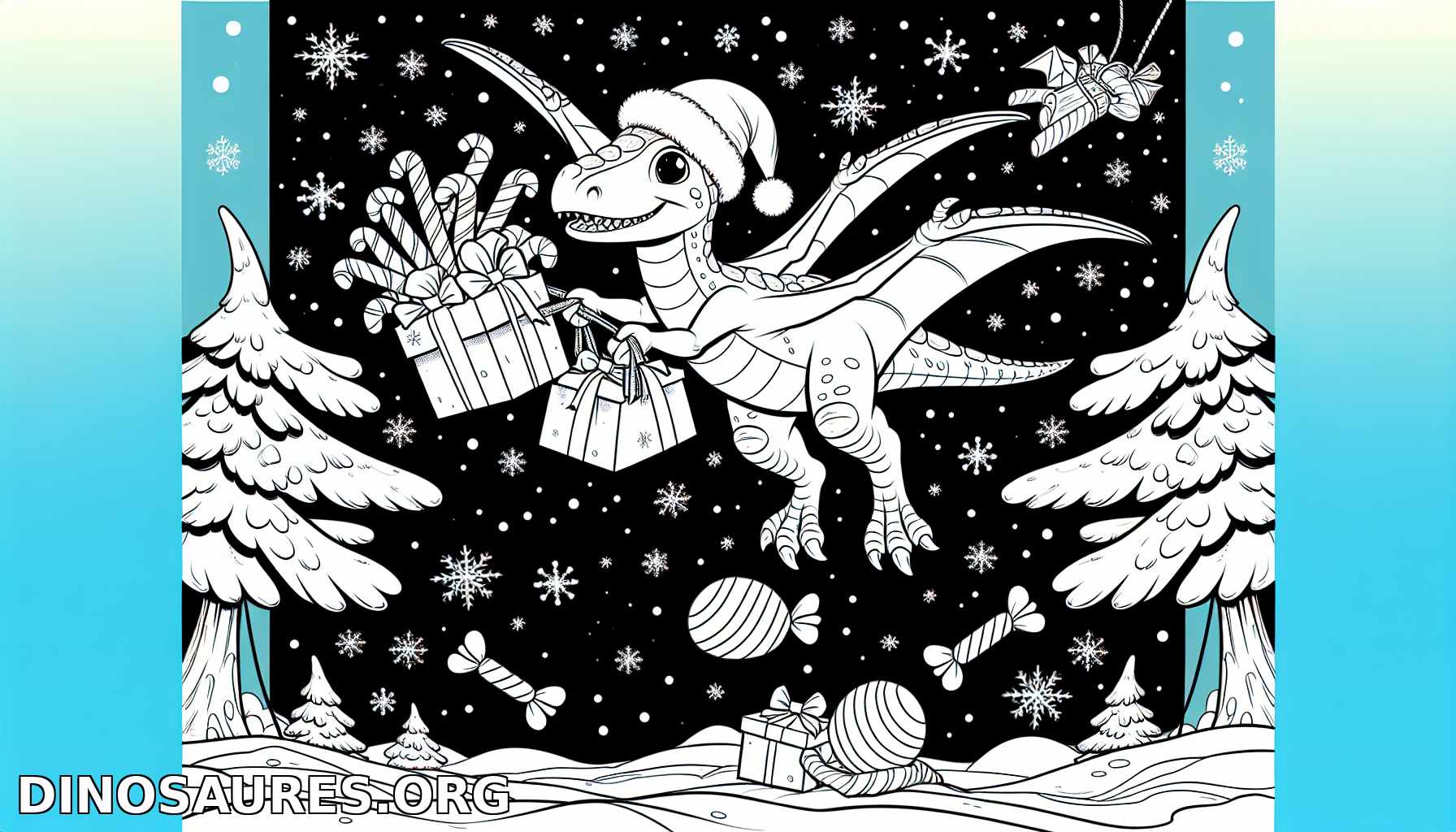 Coloriage de dinosaure festif