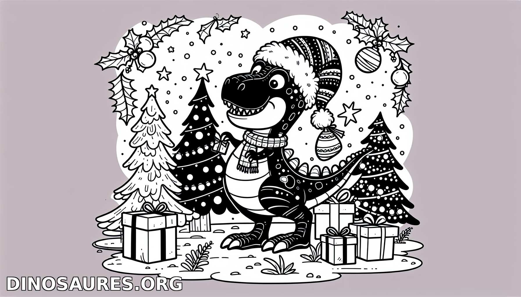 Coloriage de dinosaure festif