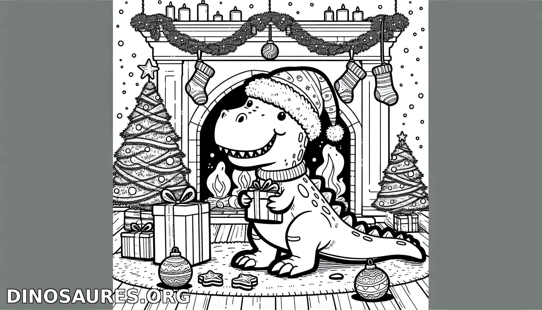 Coloriage de dinosaure joyeux pour Noël