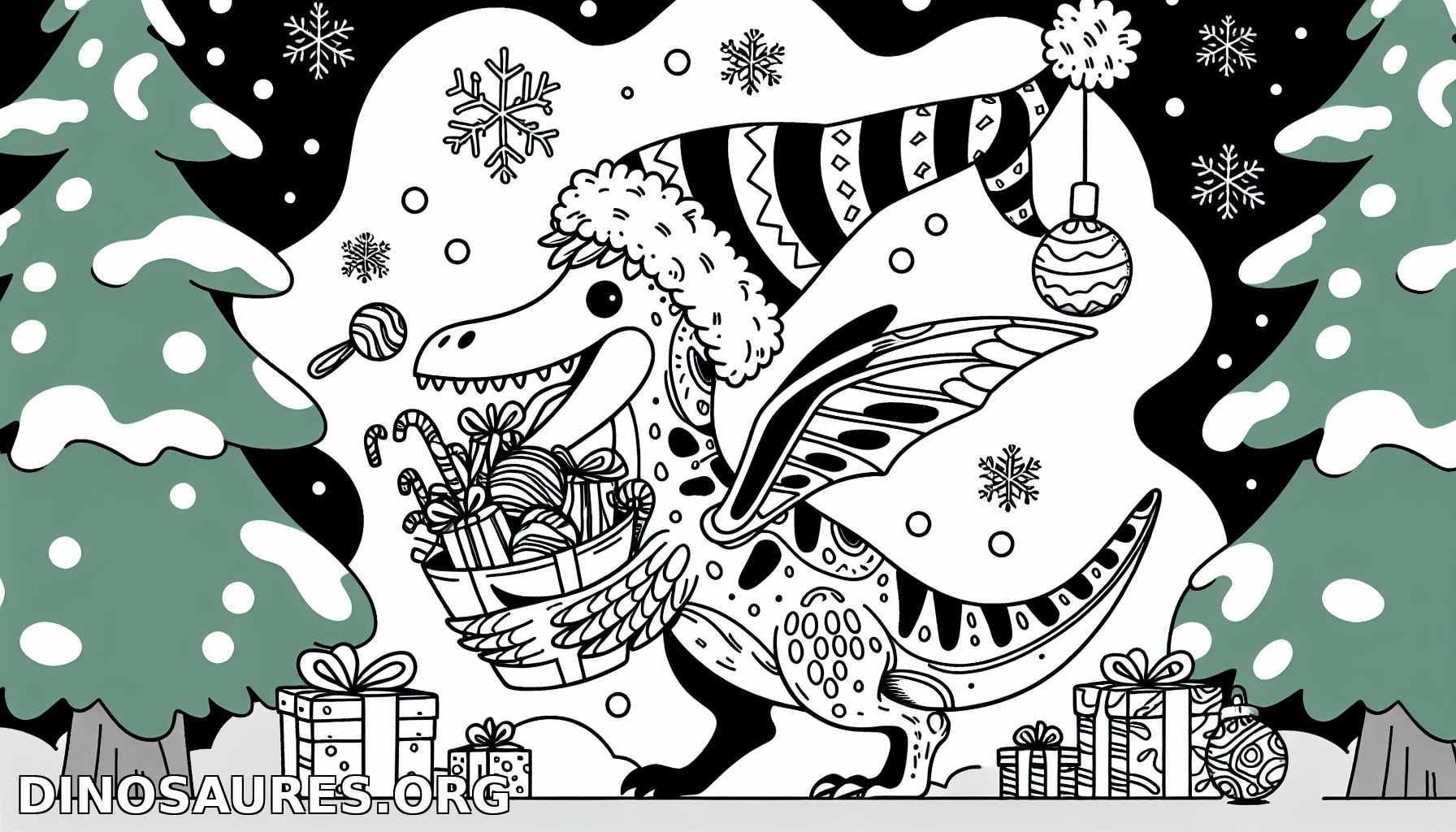 Coloriage de dinosaure joyeux pour Noël