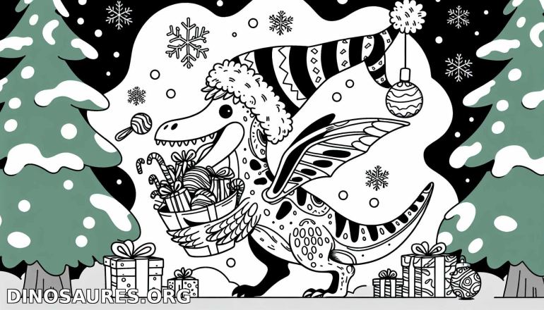 Coloriage de dinosaure joyeux pour Noël