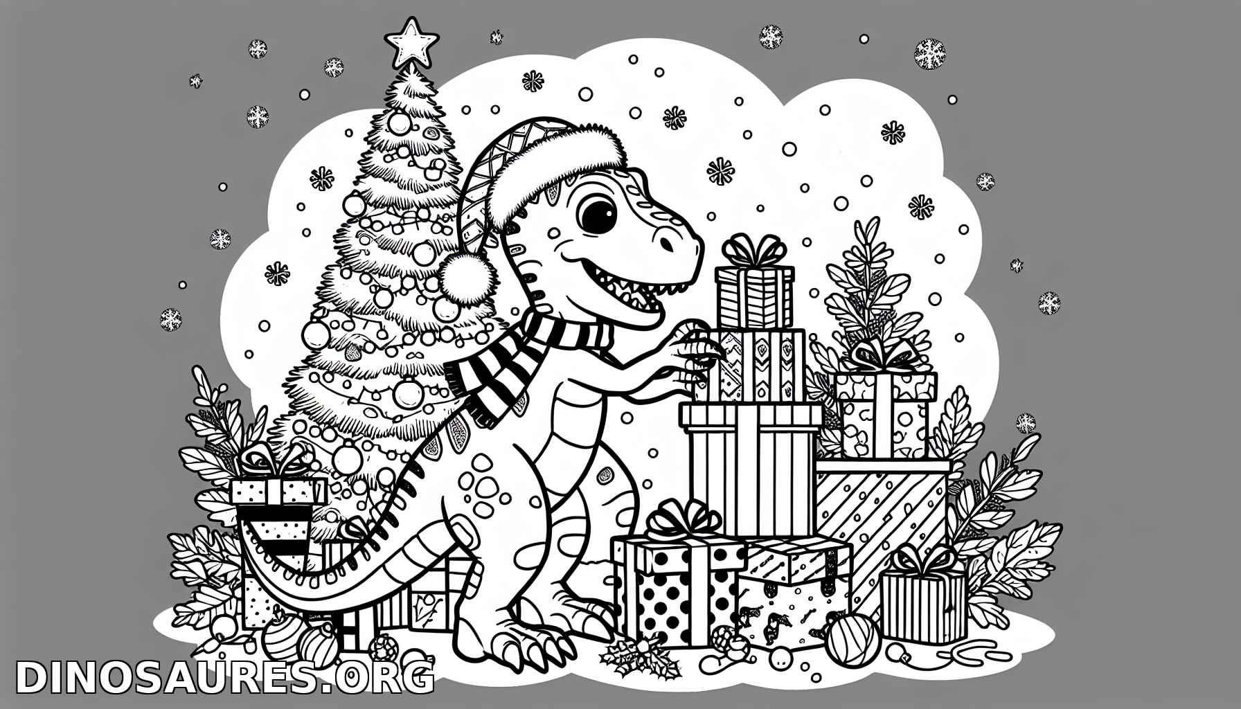 Coloriage de dinosaure pendant Noël