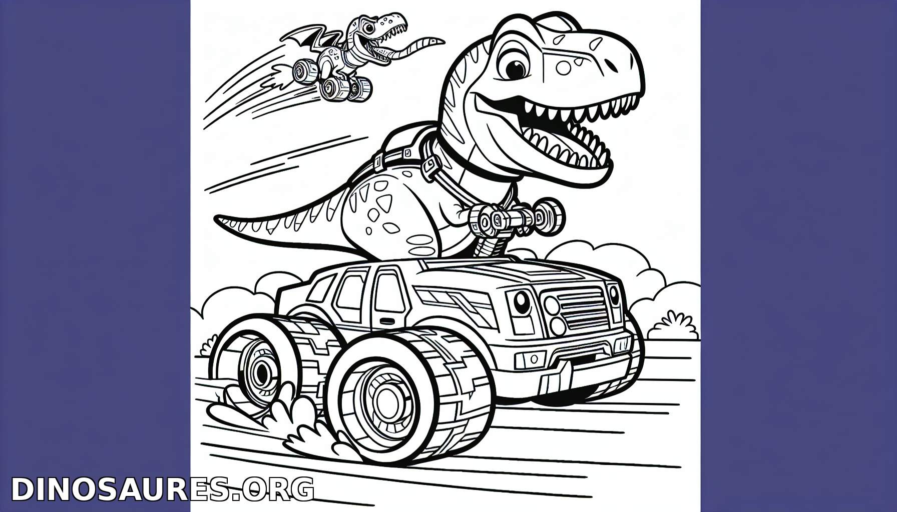 Coloriage de dinosaure en voiture