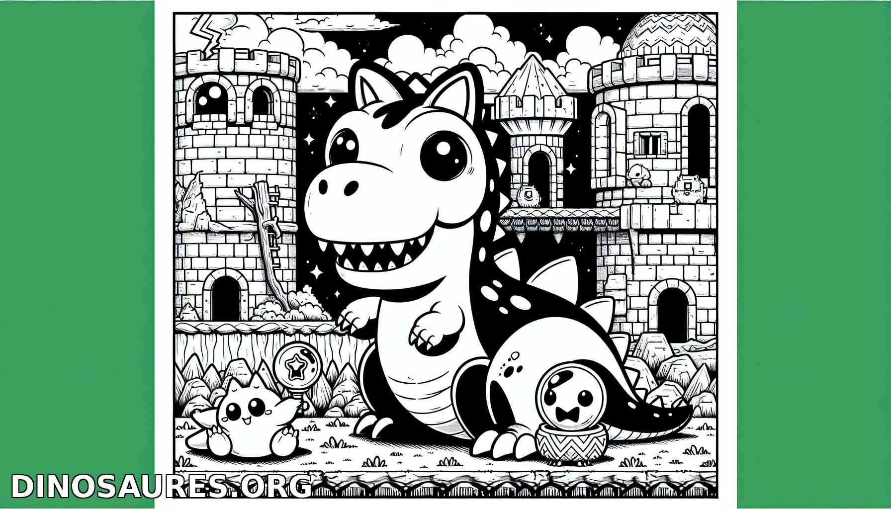 Coloriage de dinosaure mignon avec château