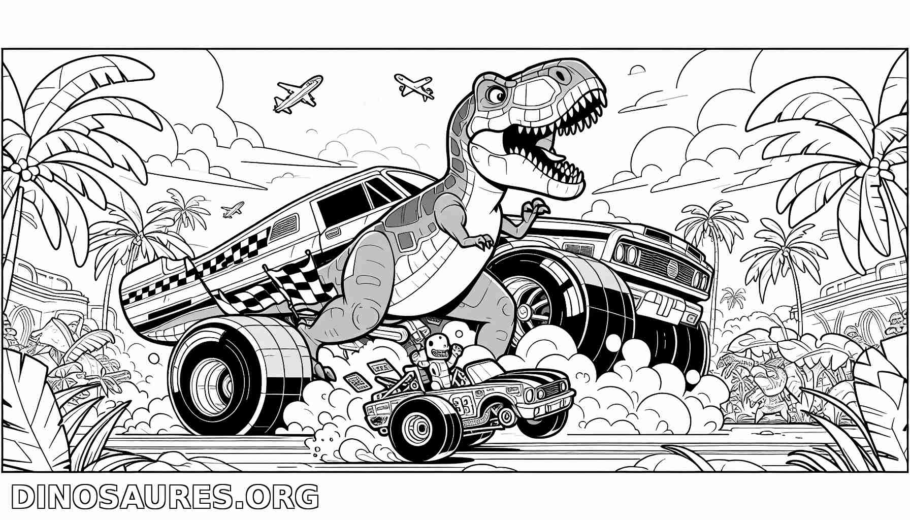 Dino en Course : Coloriage Fun